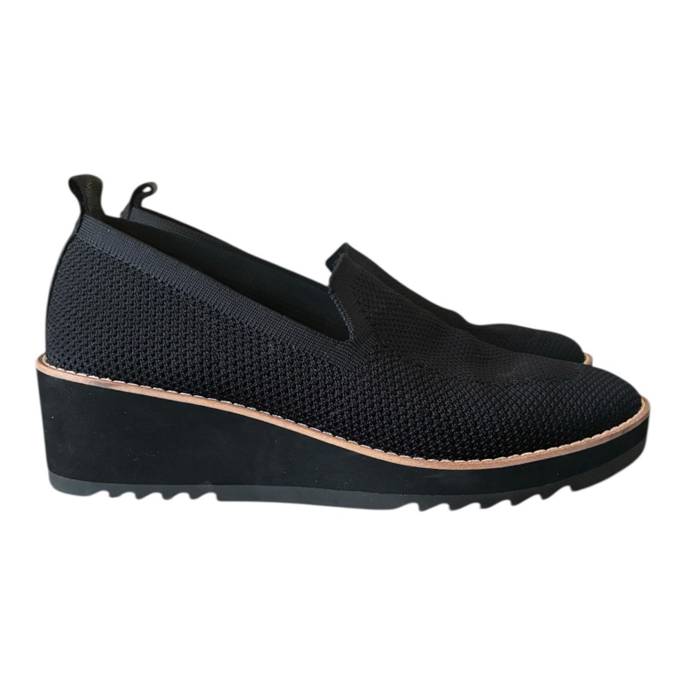 Eileen Fisher Ergos Black Recycled Stretch Knit Wedge Platform Loafers - 8 - Picture 2 of 8